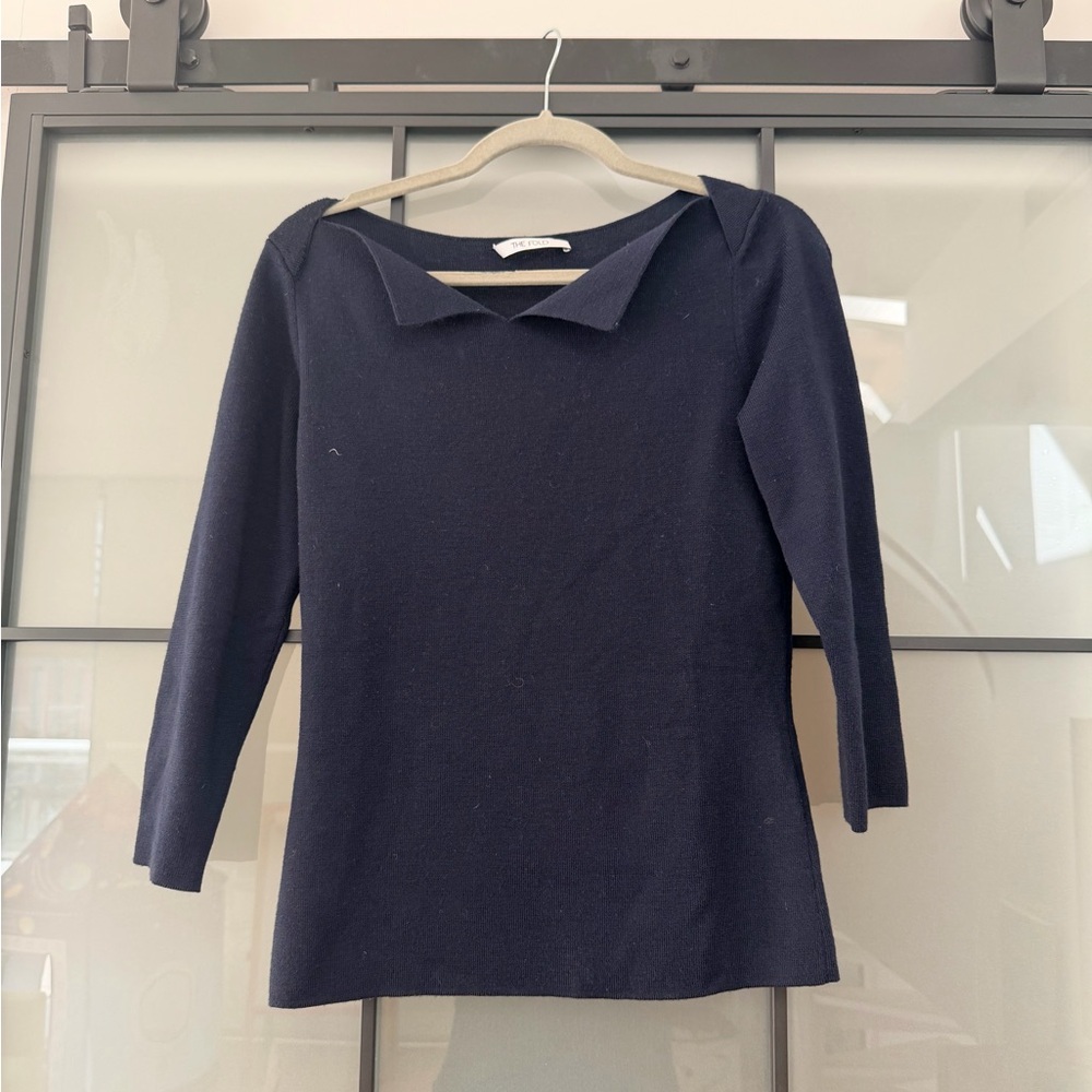The Fold London Merino Wool Navy Sweater